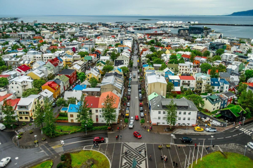 Aerial view of colorful houses in Reykjavík, Iceland