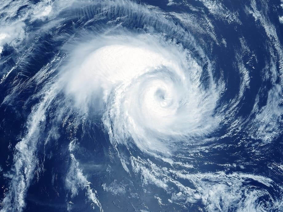 Satellite image of a hurricane swirling over the ocean