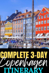 Colorful buildings by Copenhagen waterfront