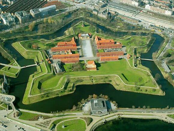 Aerial view of Kastellet star-shaped fortress in Copenhagen