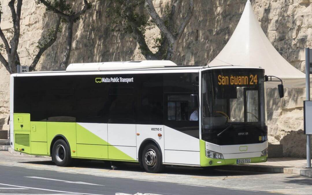 Malta Public Transport bus on route 24 parked at a bus stop