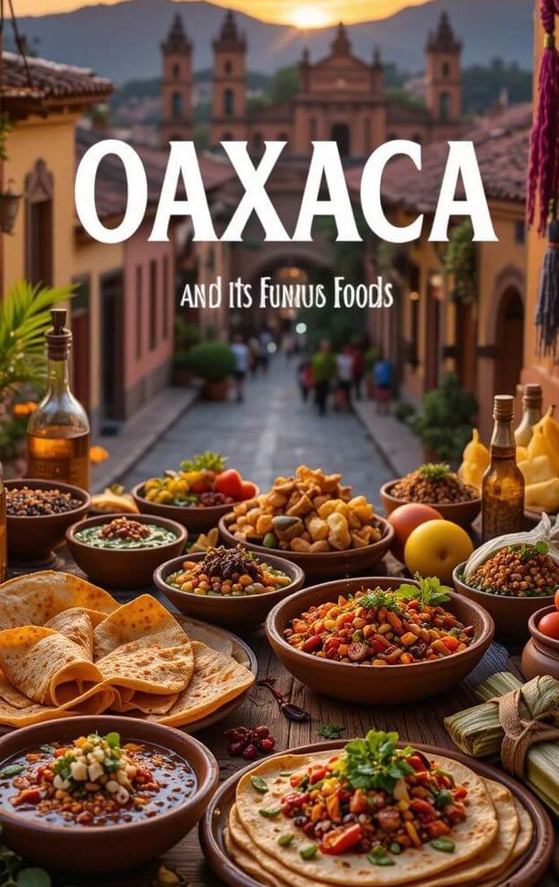 Traditional Oaxacan food spread with tortillas and local dishes in Oaxaca, Mexico