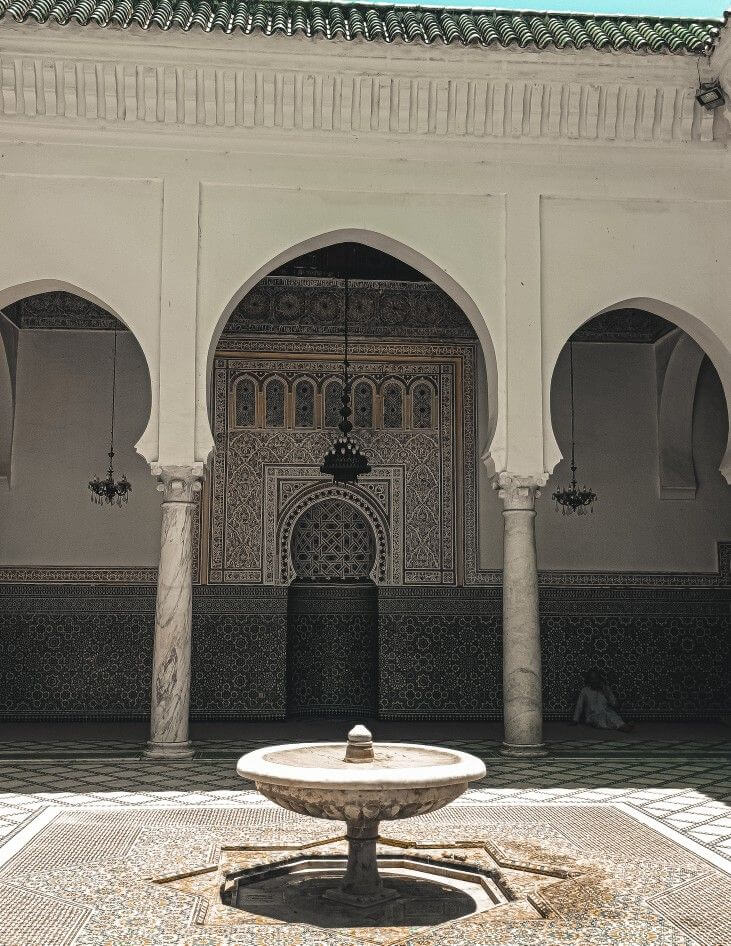 Mausoleum of Moulay Idriss II courtyard in Fes with arches