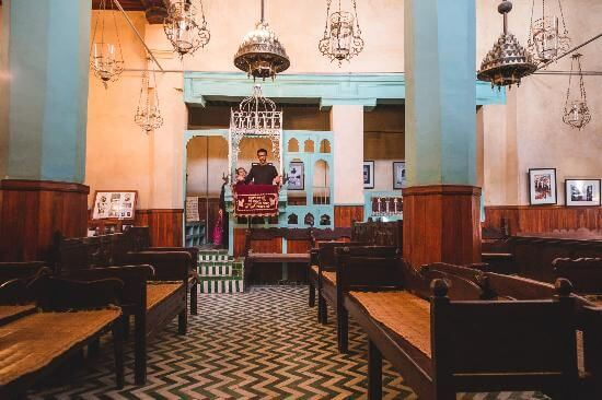 Historic synagogue interior in the Mellah Jewish Quarter of Fes
