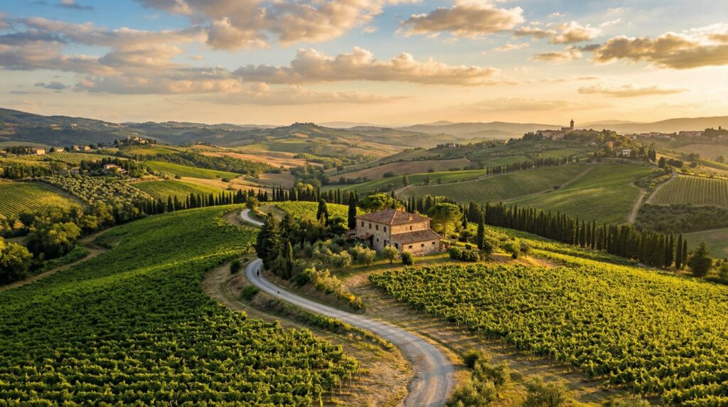 Tuscany with vineyards