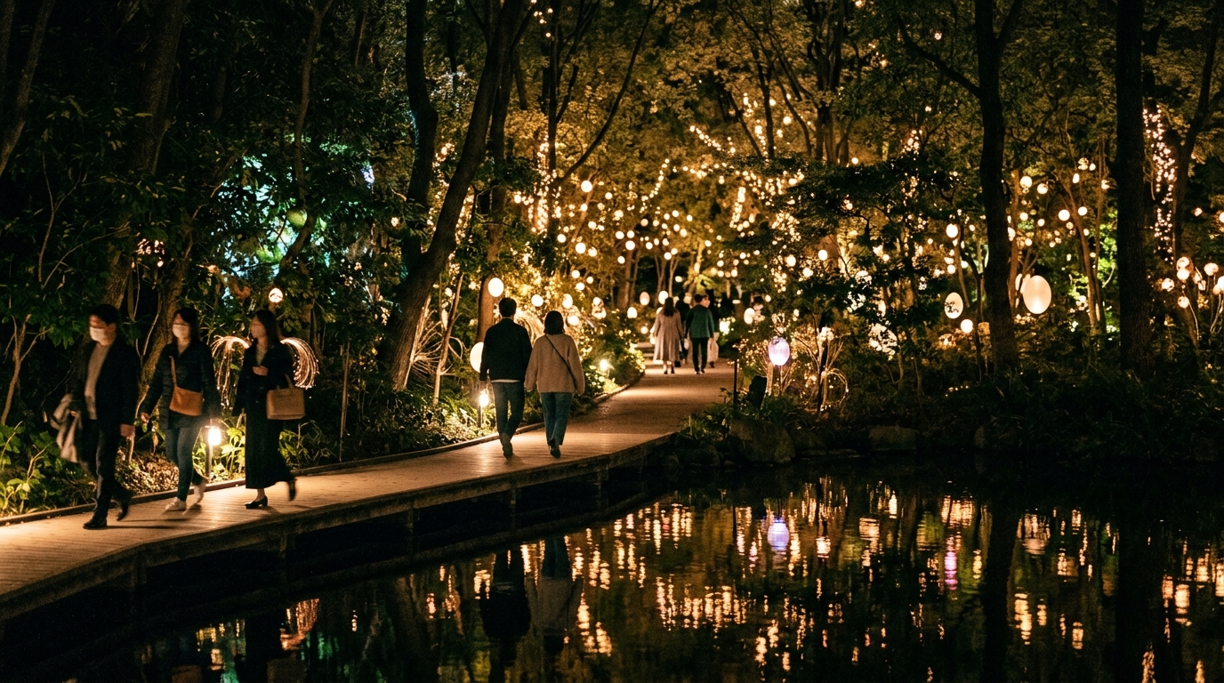 Night scene teamLab Botanical garden
