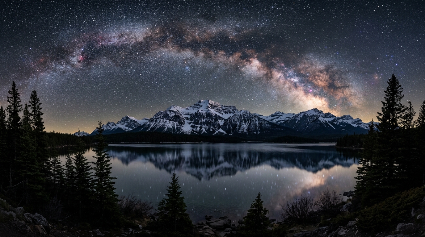 Starry night sky over Jasper National Park
