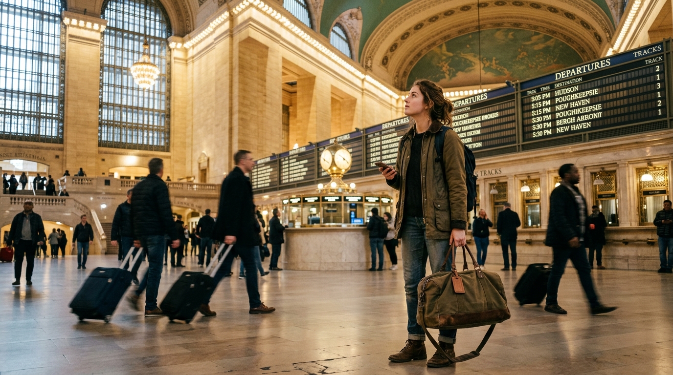 Young traveler standing at Grand Central Terminal